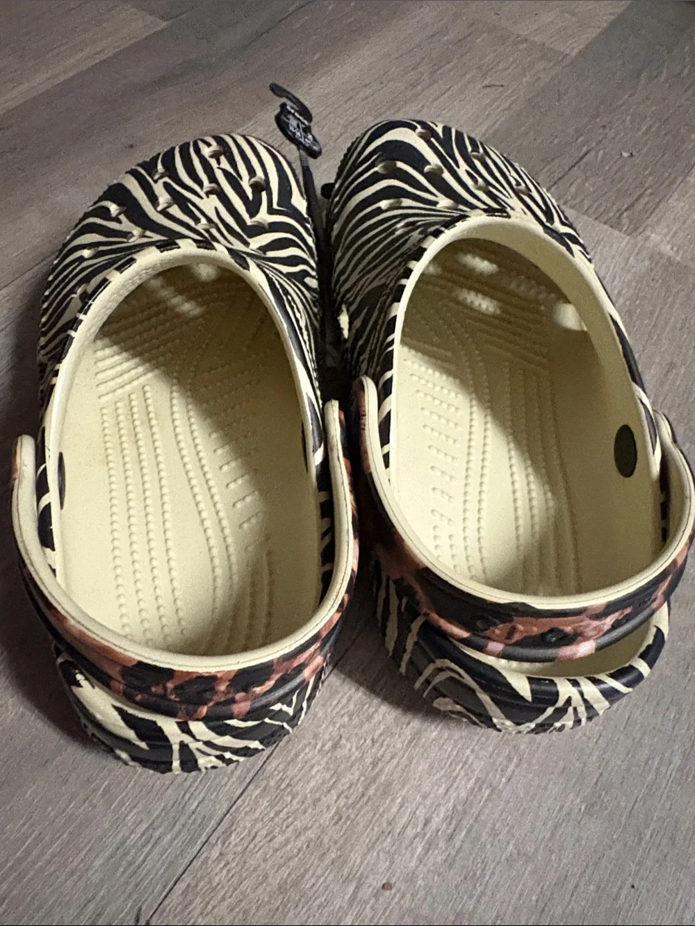Kids Animal Print CROCS - Black & Cream zebra print with cheeta heel straps